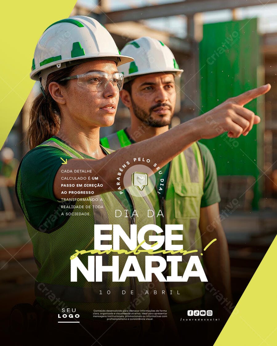 Social Media Engenharia Dia 10 de Abril PSD Editável