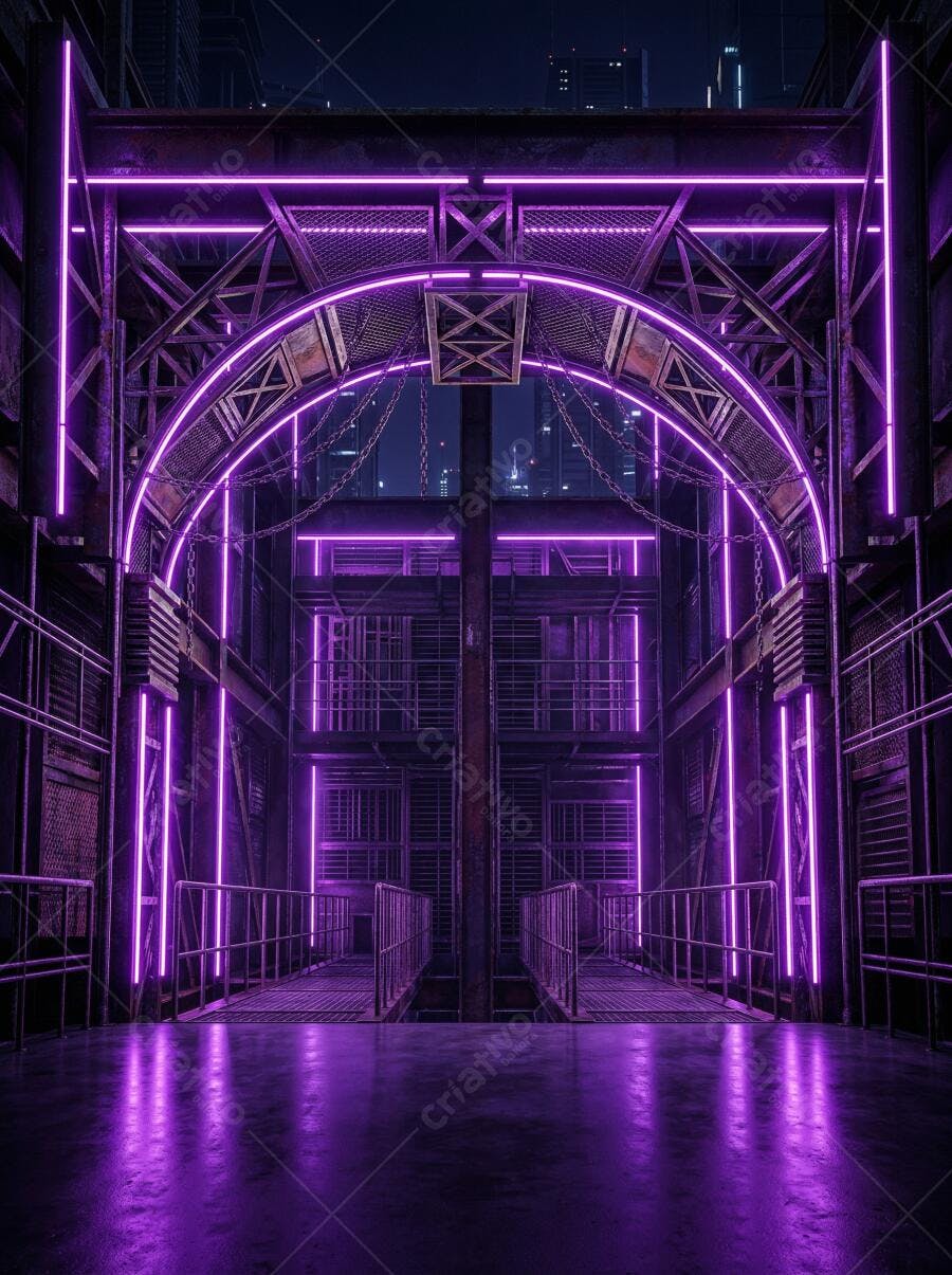 Foto Cenário Urbano Neon Roxo Noturno Futurista