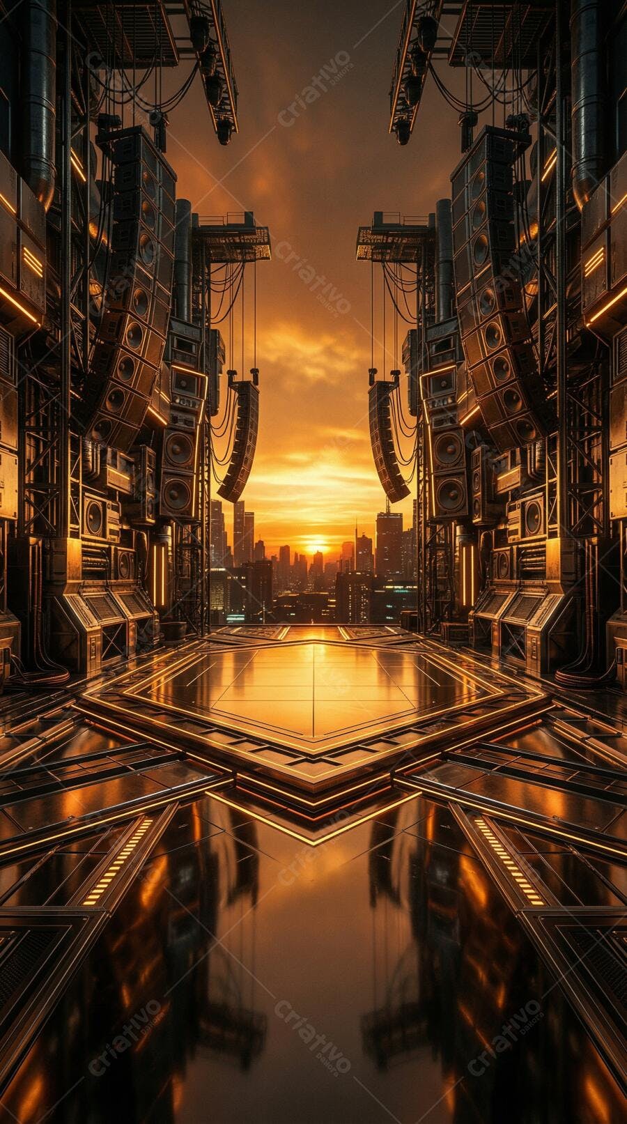 Foto Cenário Futurista Cidade Cyberpunk Pôr do Sol