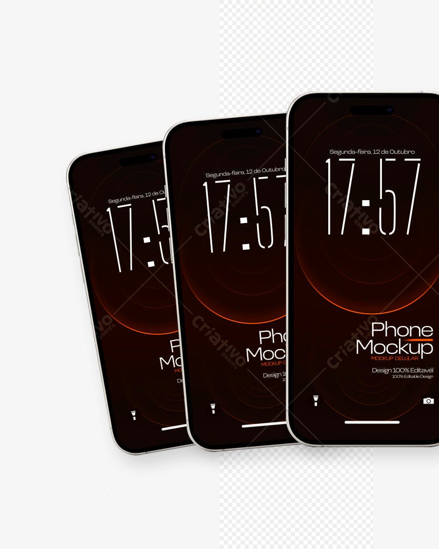 Mockup Celular Smartphone Múltiplos Fundo Branco Editável