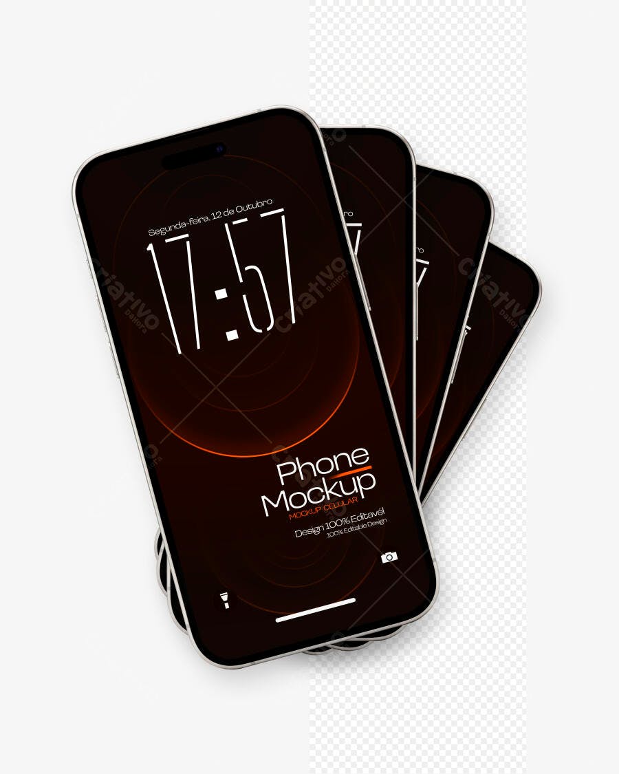 Mockup Celular Empilhado Fundo Branco Minimalista Editável