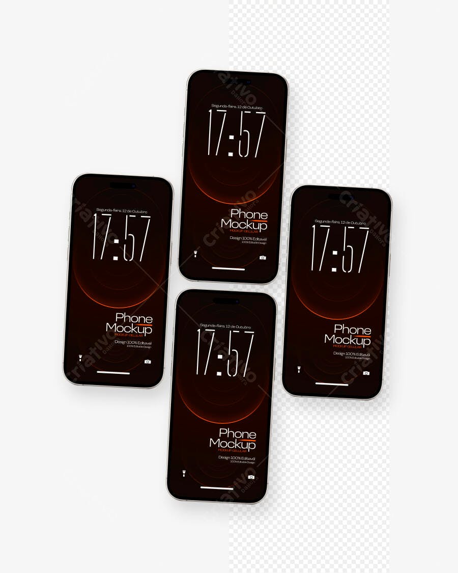 Mockup Celular Preto Vista Superior Fundo Branco Editável