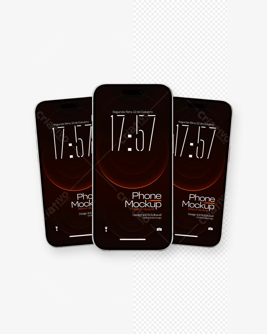Mockup Celular Smartphone Fundo Branco 3 Unidades Editável