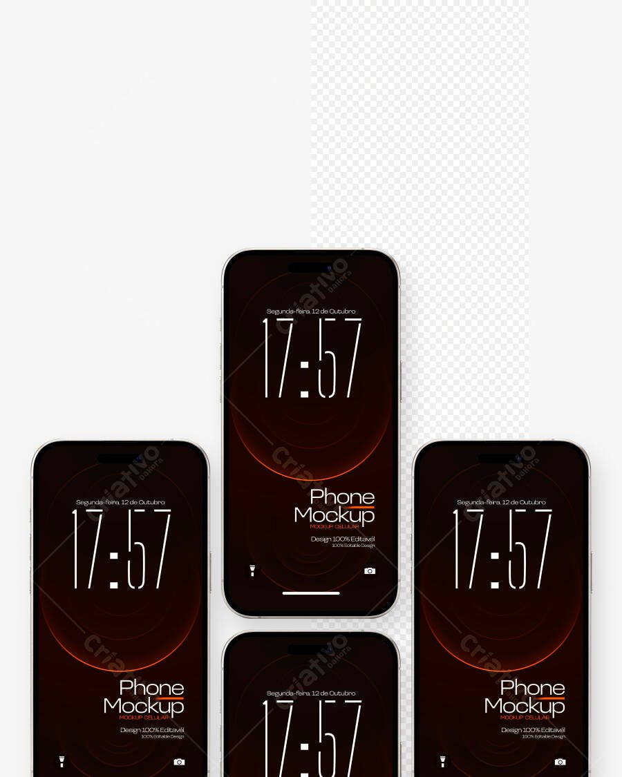Mockup Celular Smartphone Múltiplas Telas Fundo Transparente Editável