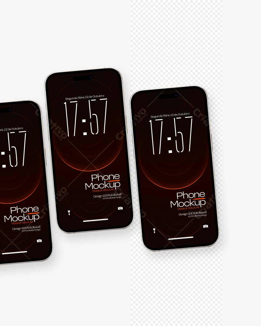 Mockup Celular Preto Fundo Transparente Múltiplos Editável