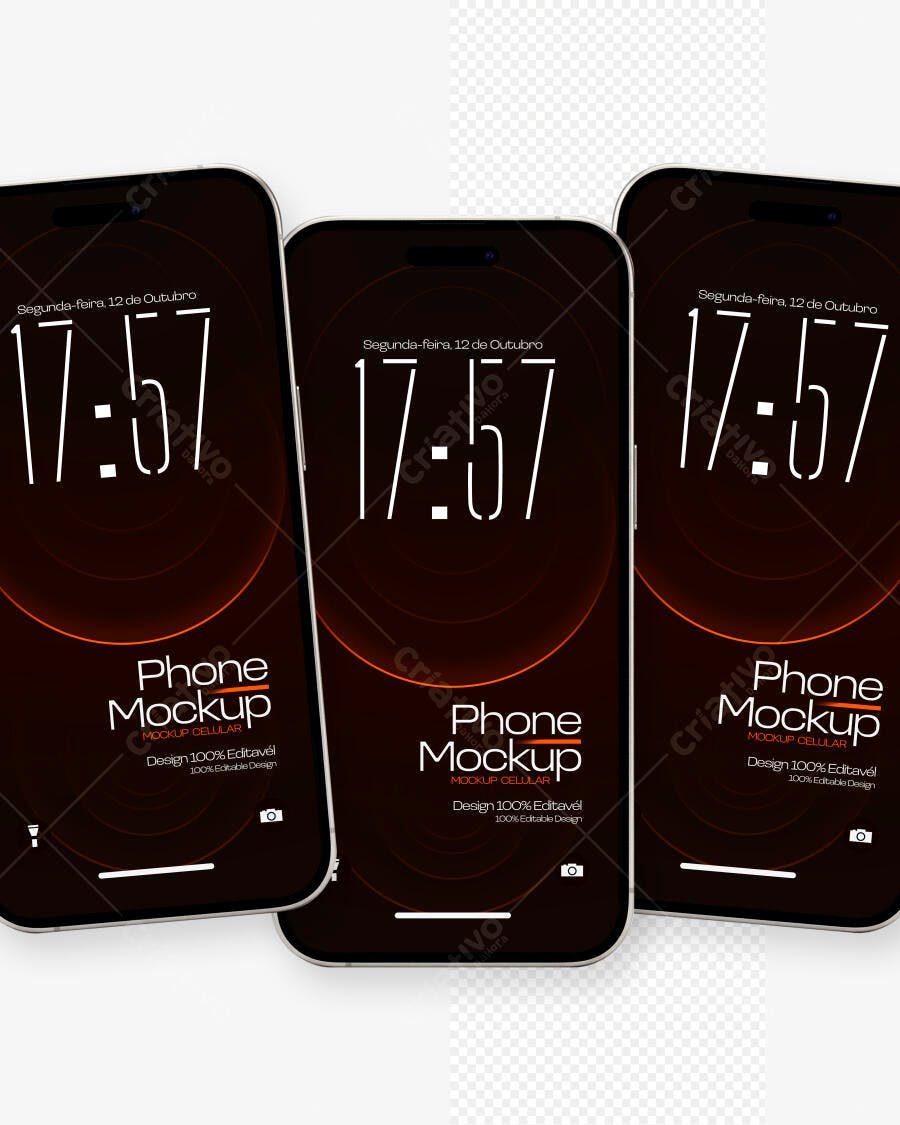 Mockup Celular Smartphone Múltiplas Telas Fundo Branco Editável