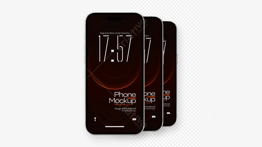 Mockup Celular Smartphone Tela Escura Fundo Branco Editável