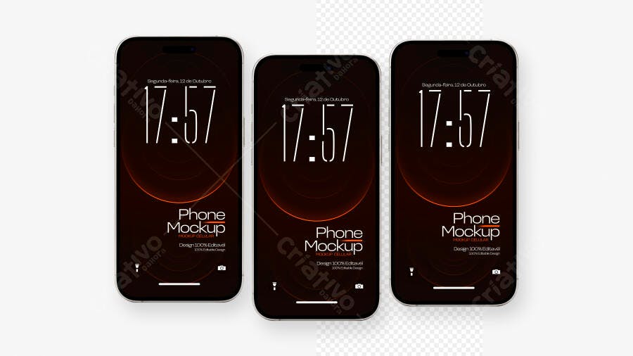 Mockup Celular Preto Vertical Fundo Branco Editável