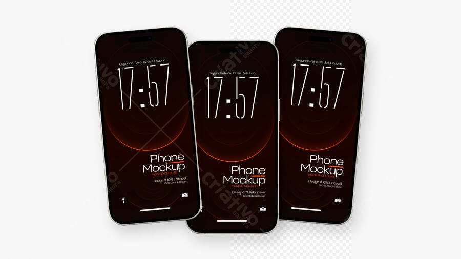 Mockup Realista Celular Tela Frontal Fundo Branco Editável