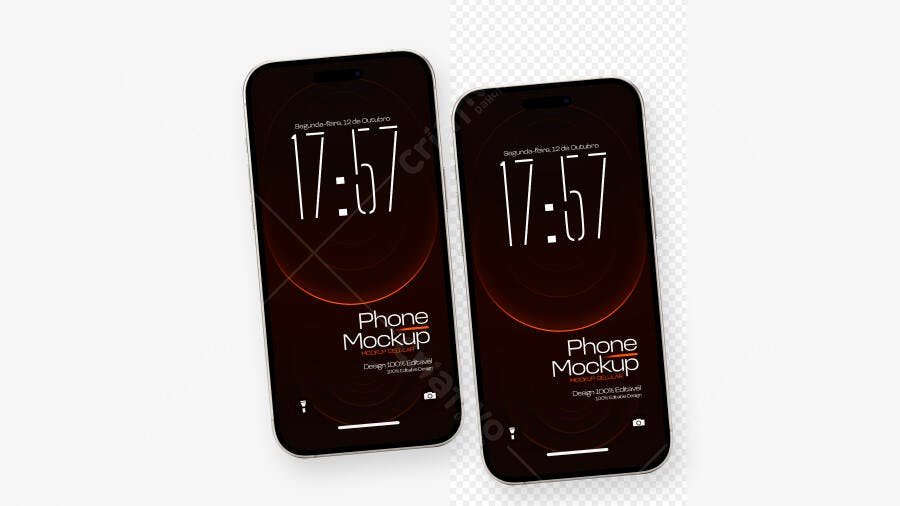 Mockup Celular Preto Tela Vertical Fundo Branco Editável