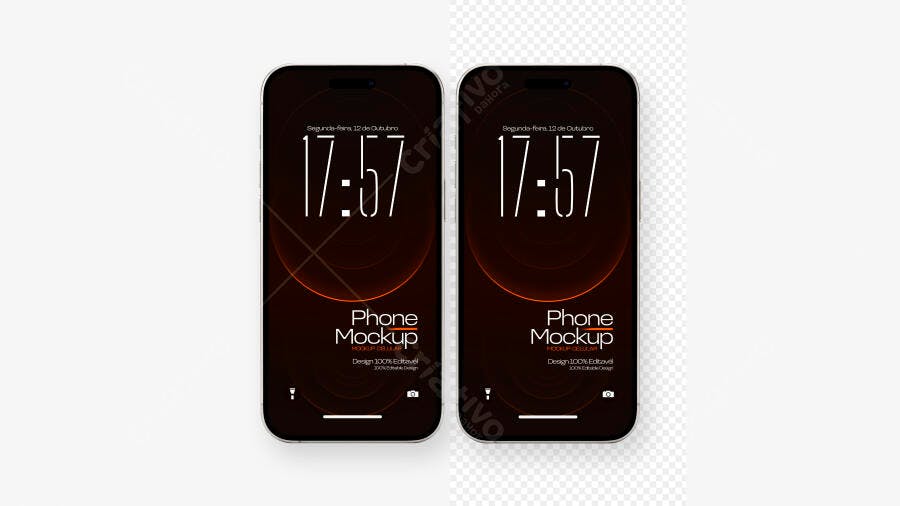 Mockup Celular Preto Frontal Fundo Branco Editável