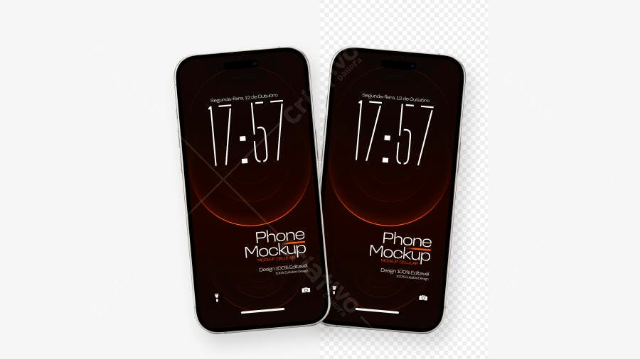Mockup Celular iPhone Tela Dupla Fundo Branco Editável