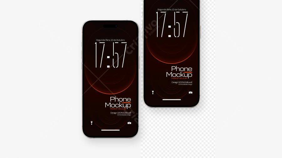 Mockup Celular Preto Fundo Branco Minimalista Editável