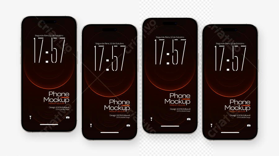 Mockup Celular Preto Moderno Fundo Transparente Editável