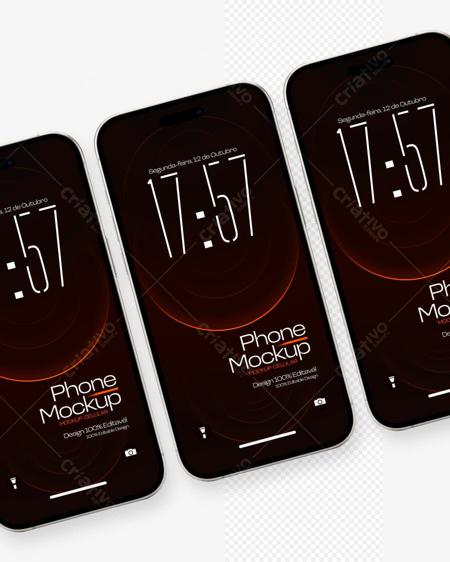 Mockup Celular iPhone Tela Inicial Fundo Branco Editável