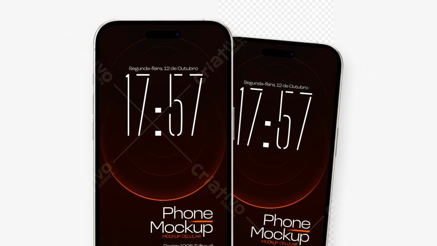 Mockup Celular Preto Tela Bloqueada Fundo Branco Editável