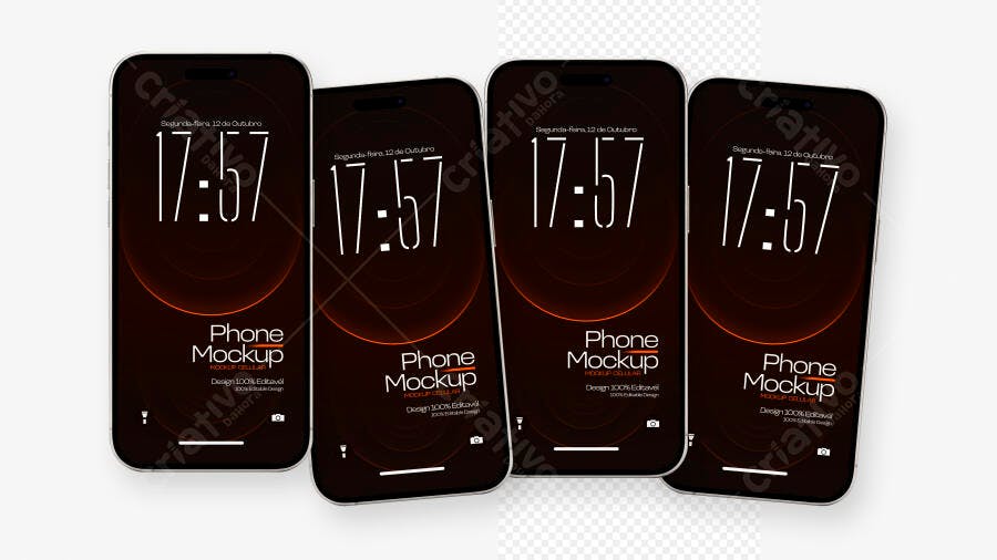 Mockup Celular Smartphone Preto Quatro Ângulos Editável