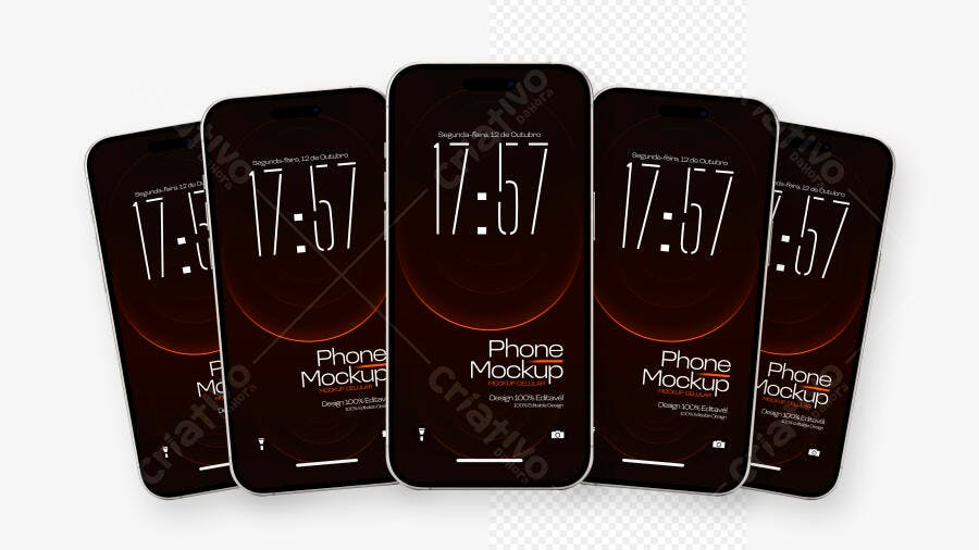 Mockup Celular iPhone Fundo Branco Múltiplas Posições Editável