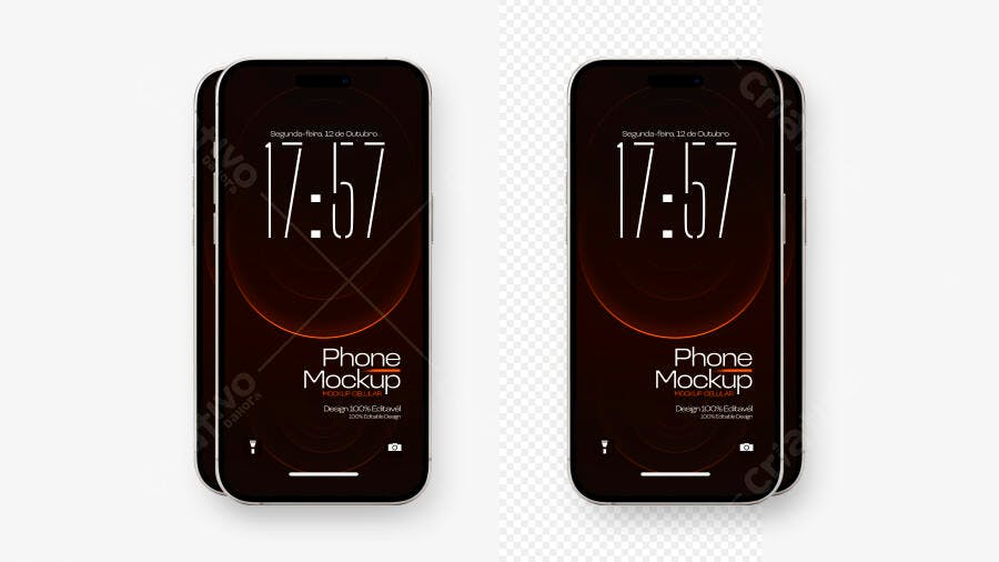 Mockup Celular Preto Vertical Fundo Branco Editável