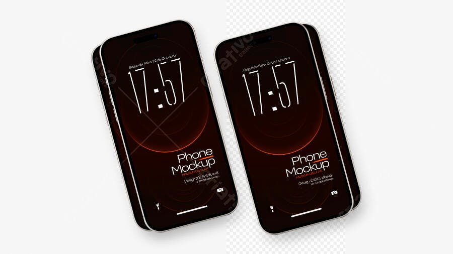 Mockup Celular Preto Duplo Fundo Branco Minimalista Editável