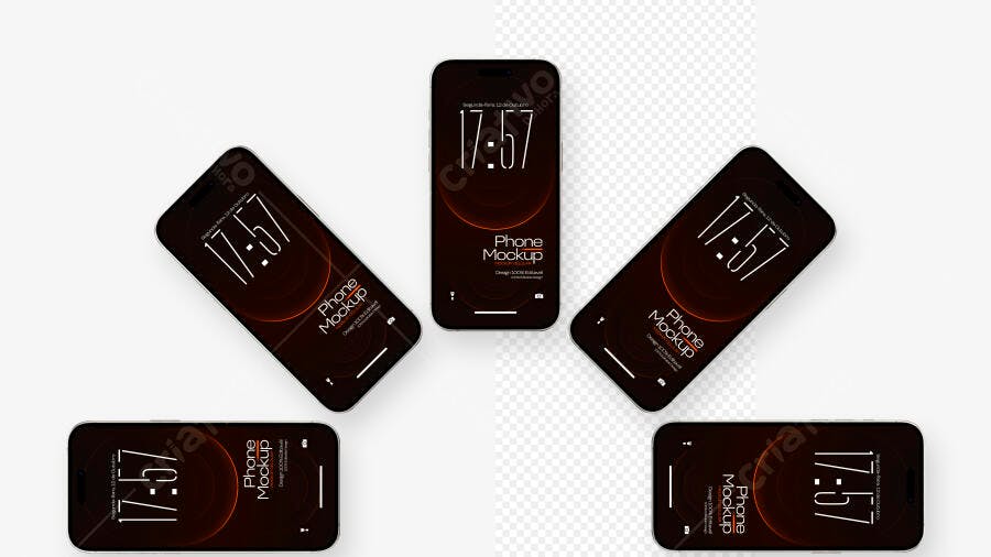 Mockup Celular Preto Diversos Ângulos Fundo Branco Editável