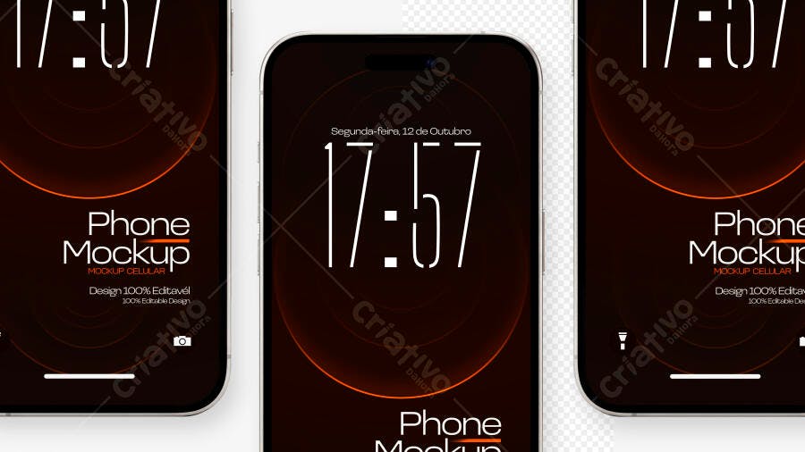 Mockup Celular iPhone Tela Frontal Fundo Branco Editável