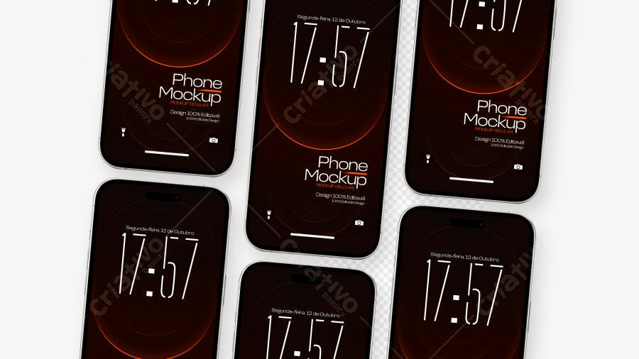 Mockup Celular Smartphone Múltiplas Telas Fundo Branco Editável