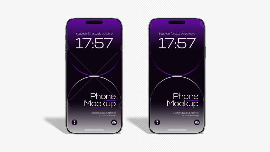 Mockup Celular Smartphone Roxo Frontal Fundo Branco Editável