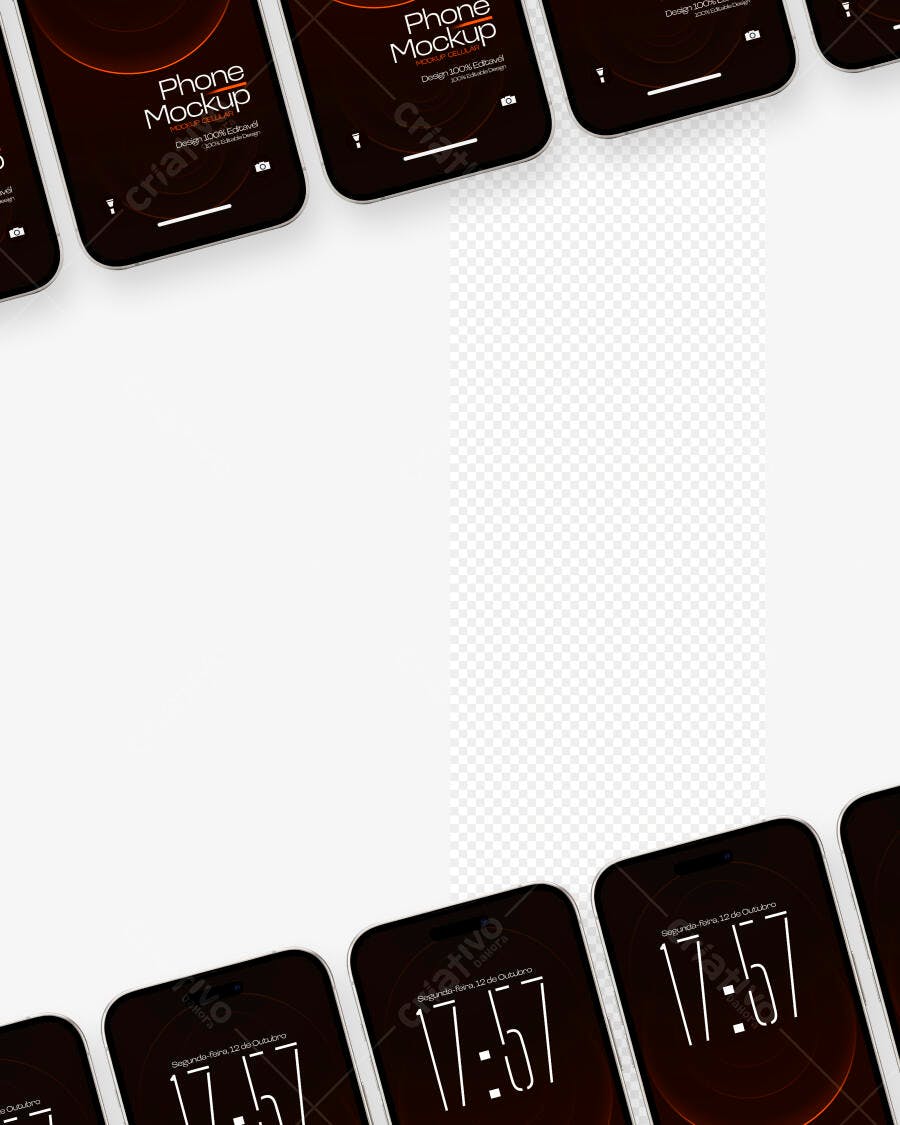 Mockup Celular Smartphone Múltiplos Fundo Transparente Editável