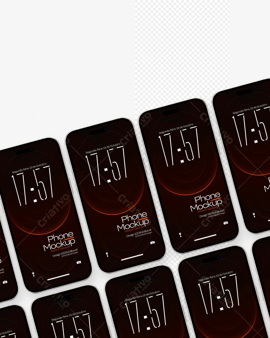 Mockup Celular Smartphone Múltiplas Telas Fundo Branco Editável