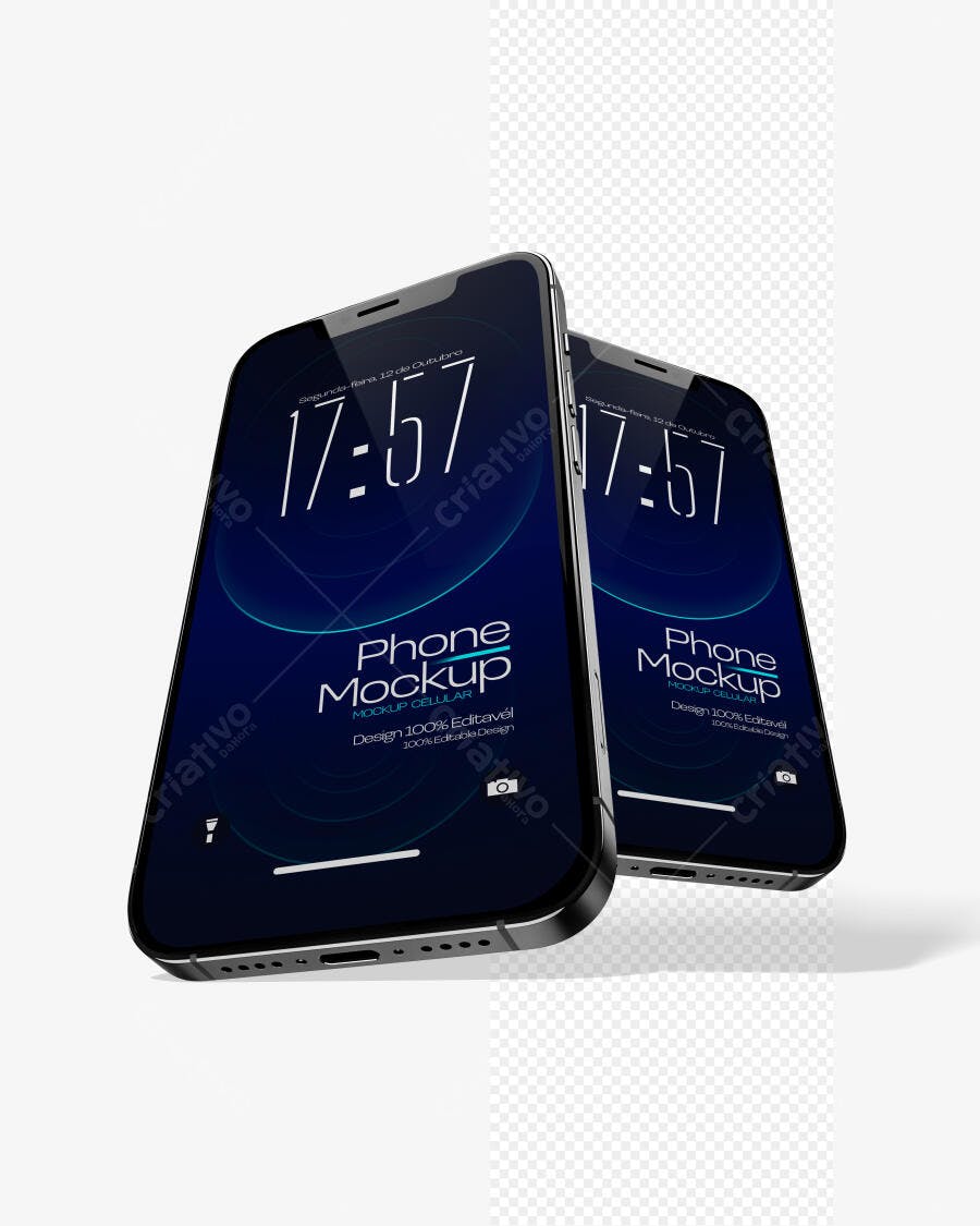 Mockup Celular iPhone Tela Flutuante Fundo Branco Editável