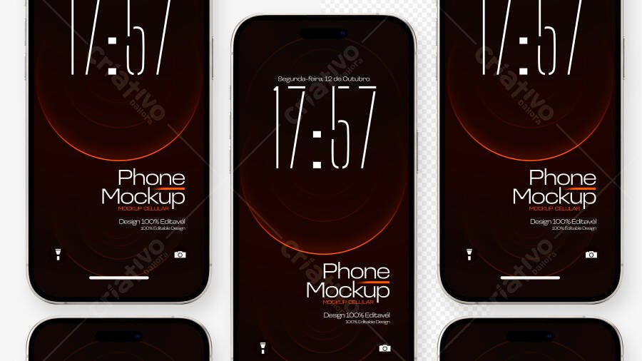 Mockup Celular Preto Vertical Fundo Branco Editável