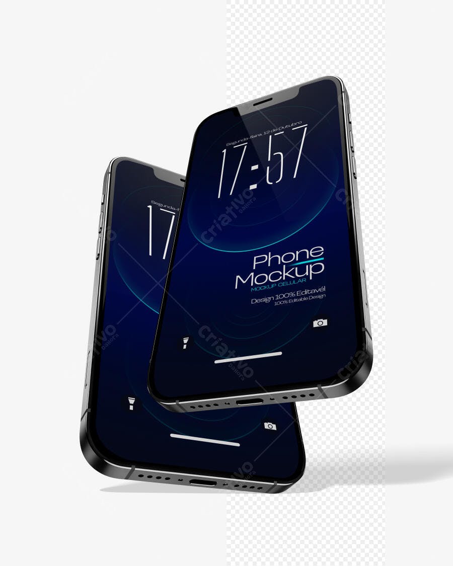 Mockup Celular Smartphone Flutuante Fundo Branco Editável