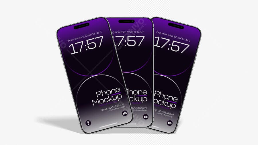 Mockup Celular iPhone Roxo Fundo Branco Editável