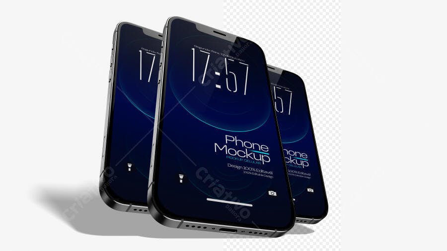 Mockup Celular Smartphone Flutuante Fundo Transparente Editável