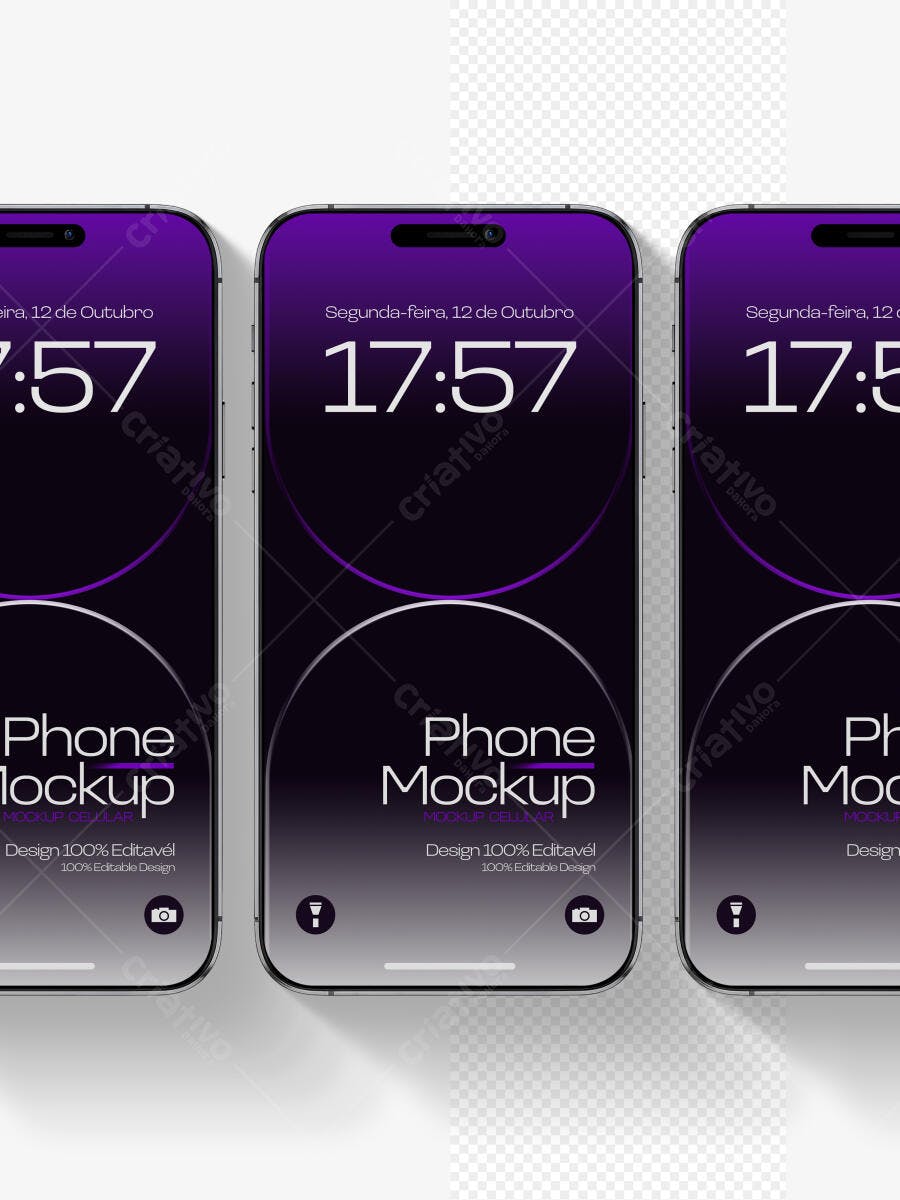 Mockup Celular iPhone Tela Frontal Fundo Transparente Editável