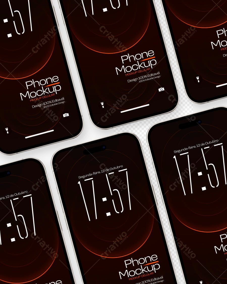 Mockup Celular Smartphone Múltiplos Fundo Transparente Editável