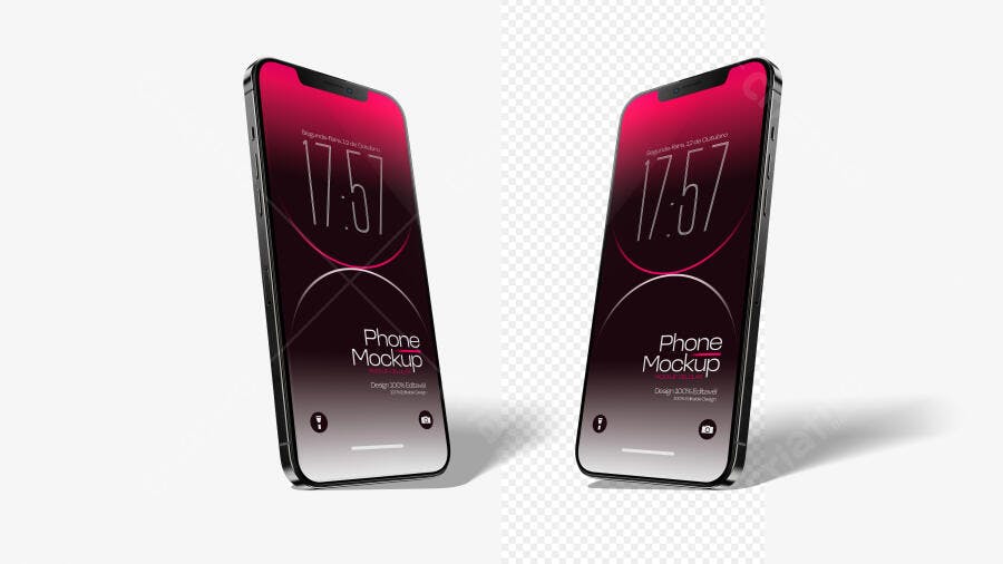 Mockup Smartphone Preto Tela Vermelha Fundo Branco Editável