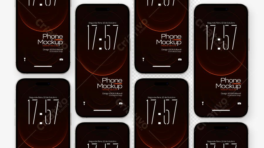 Mockup Celular Preto Vista Superior Fundo Branco Editável