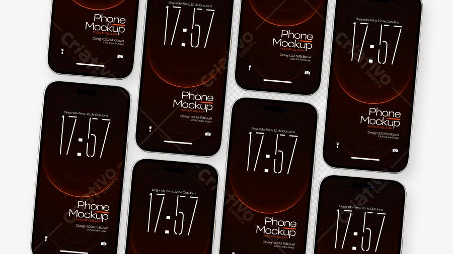 Mockup Celular Preto Flat Lay Fundo Branco Editável