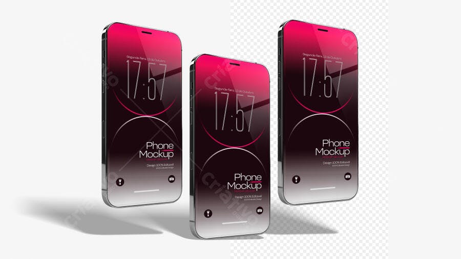 Mockup Celular Smartphone Flutuante Fundo Branco Editável