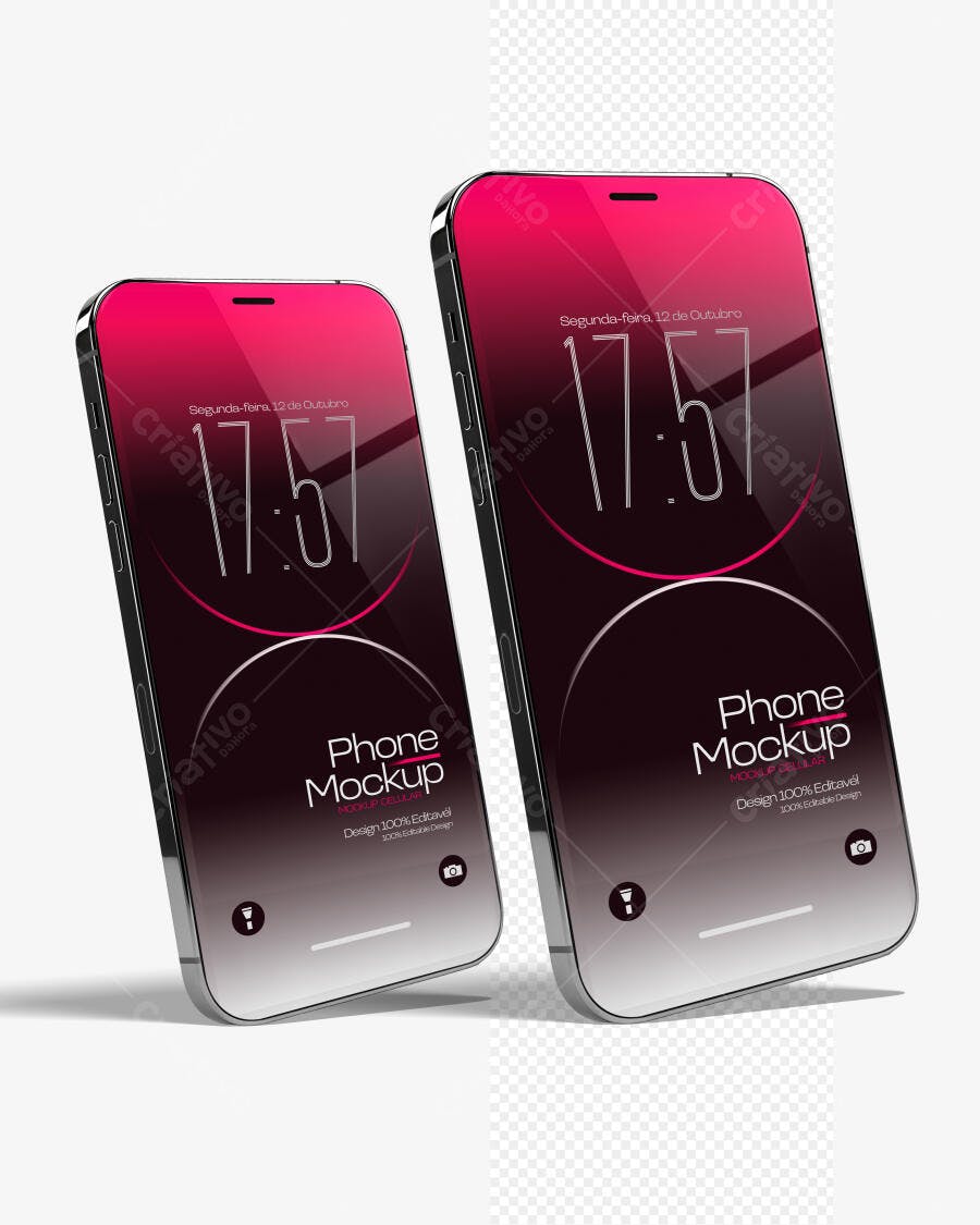 Mockup Celular Moderno Fundo Branco Perspectiva Editável