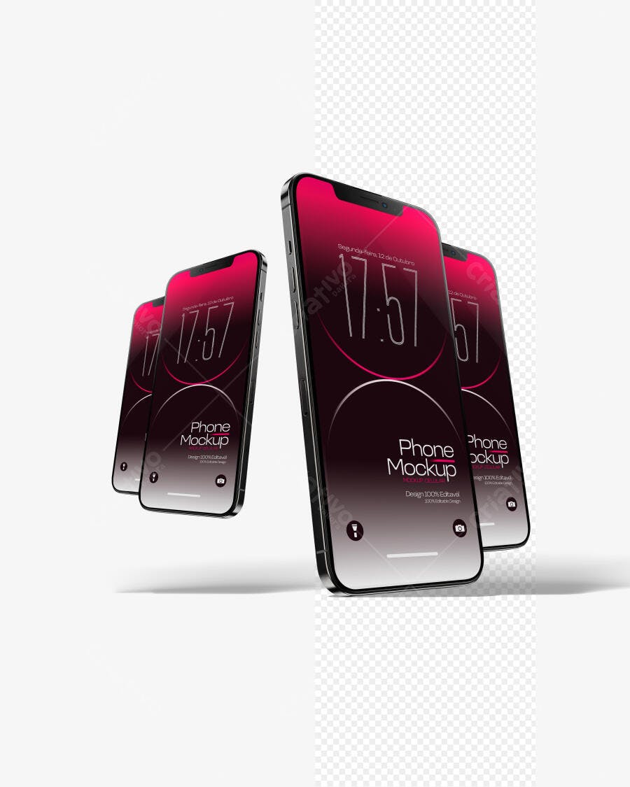 Mockup Celular Moderno Múltiplas Telas Fundo Branco Editável