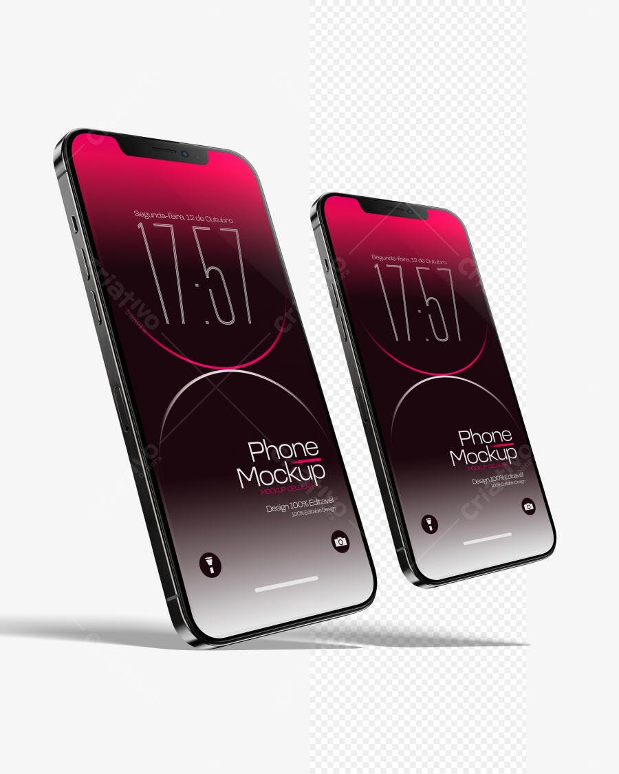 Mockup Celular Moderno Flutuante Fundo Branco Editável
