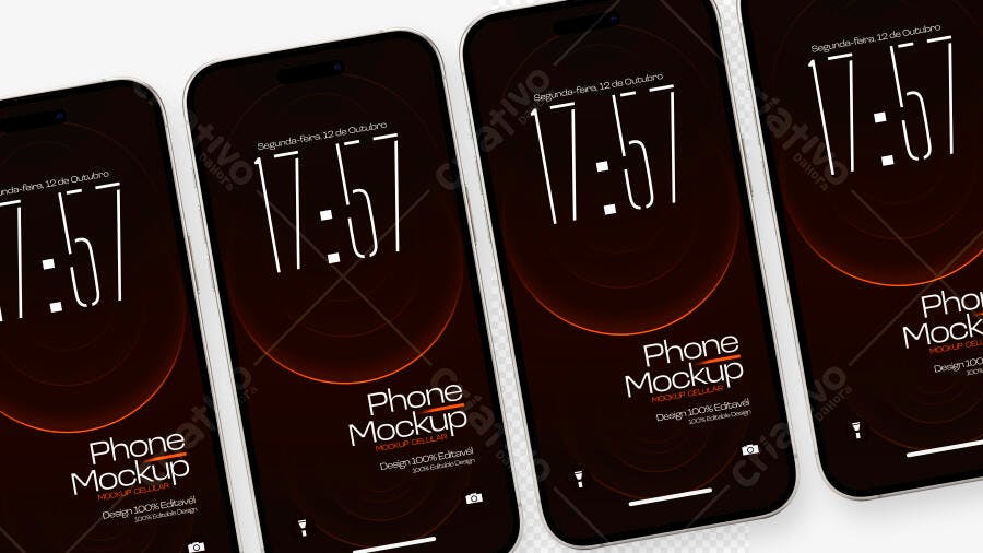 Mockup Celular Smartphone Tela Fundo Branco Múltiplos Ângulos Editável