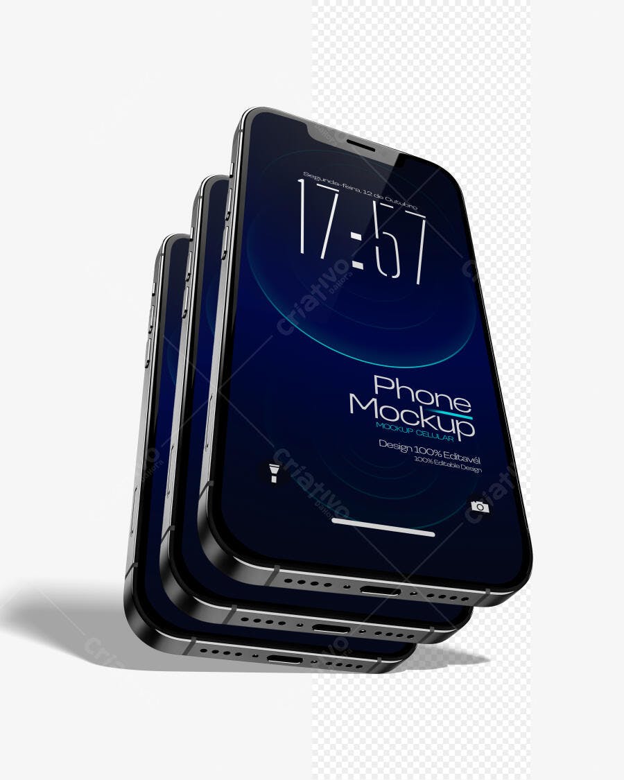 Mockup Celular Moderno Empilhado Fundo Branco Editável