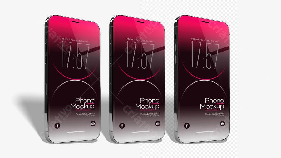Mockup Celular Smartphone Rosa Fundo Transparente Editável
