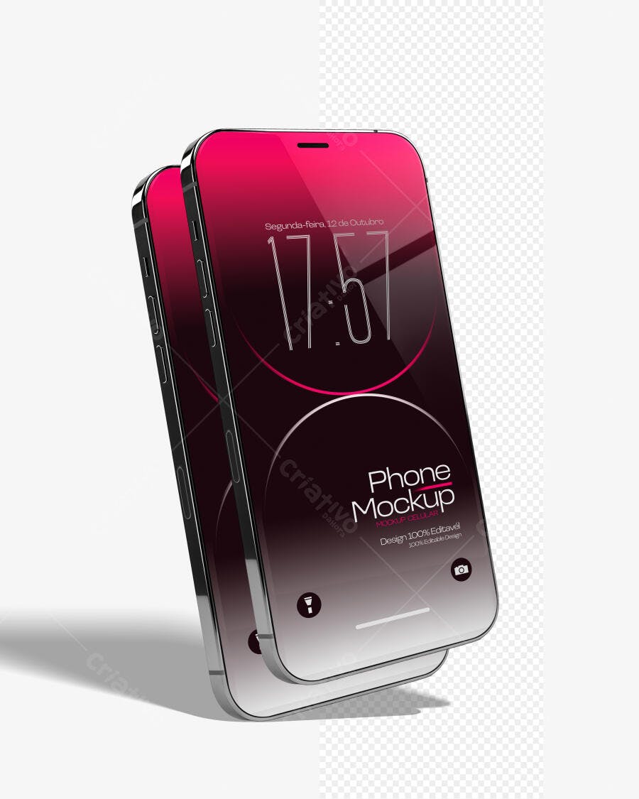 Mockup Celular Moderno Tela Cheia Fundo Branco Editável
