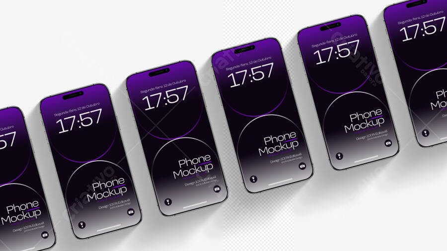 Mockup Celular Roxo Tela Inicial Fundo Branco Editável