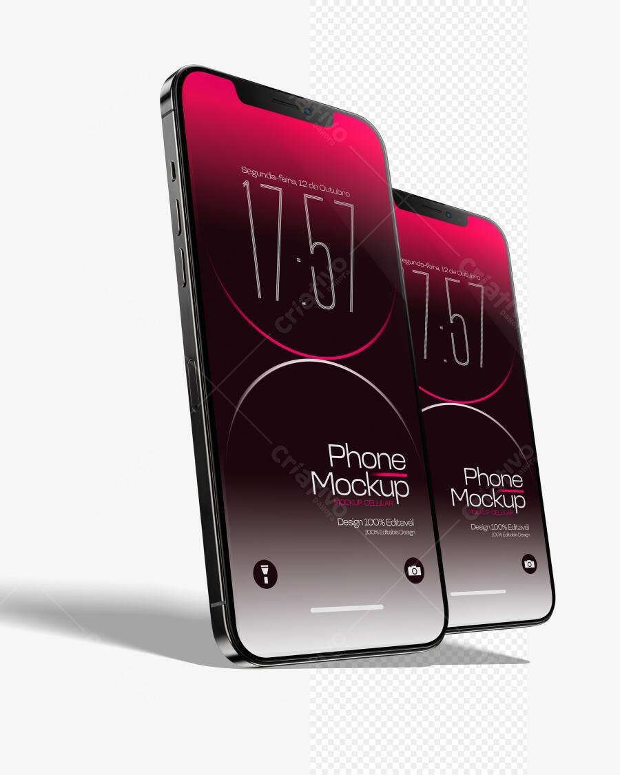 Mockup Celular iPhone Tela Cheia Fundo Branco Editável